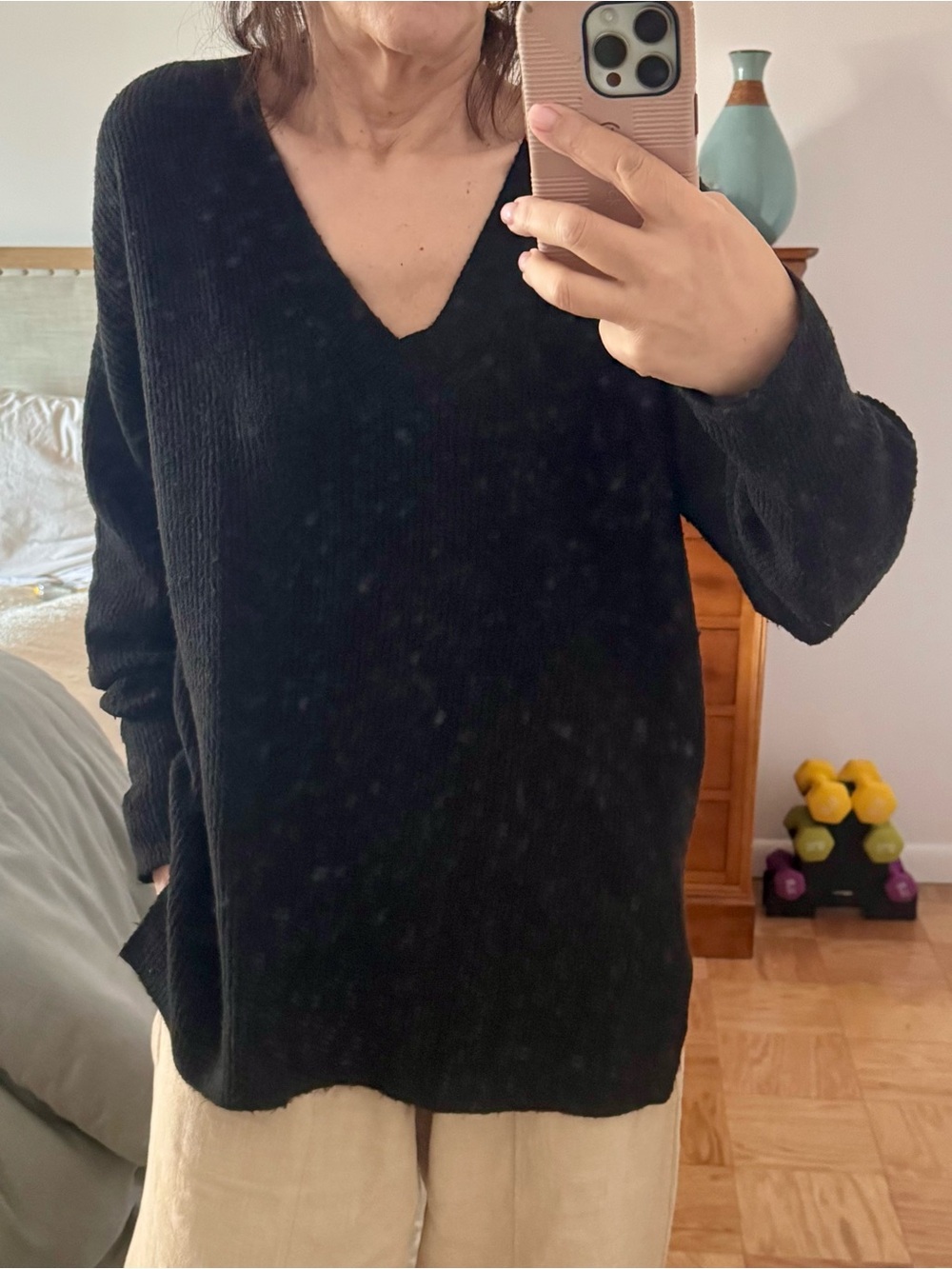 Black Halogen Oversized V-Neck Acrylic Blend Sweater size XL